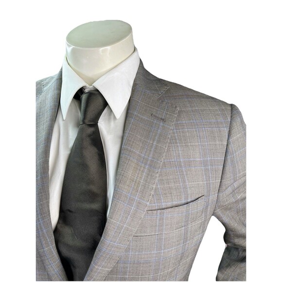 J Hilburn Vitale Barberis Men 36R Blazer European Fit Gray Wool Glen Plaid - Picture 3 of 16
